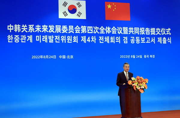 王毅出席“中韩关系未来发展委员会”共同报告提交仪式